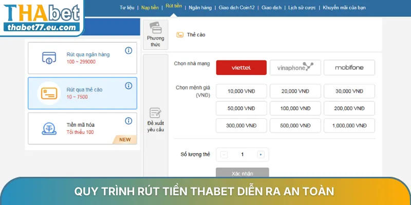 Quy trình rút tiền Thabet diễn ra an toàn