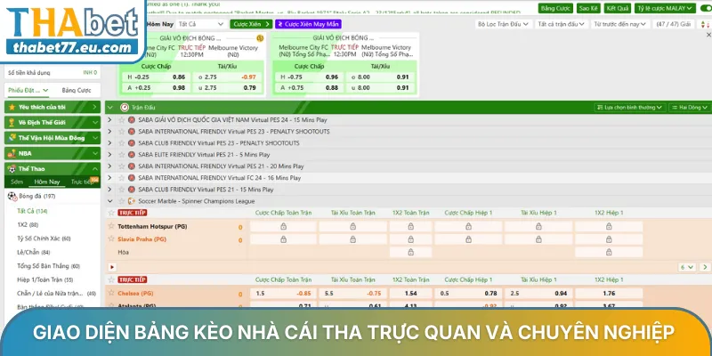 Giao diện bảng kèo nhà cái THA trực quan và chuyên nghiệp